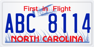 NC license plate ABC8114
