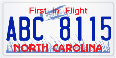 NC license plate ABC8115