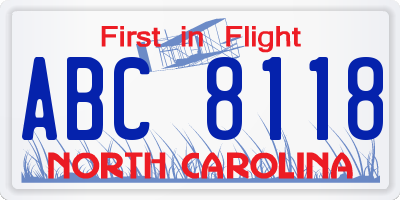 NC license plate ABC8118