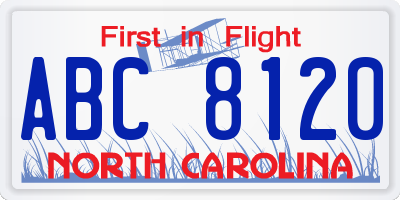 NC license plate ABC8120