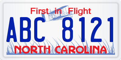 NC license plate ABC8121