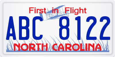 NC license plate ABC8122