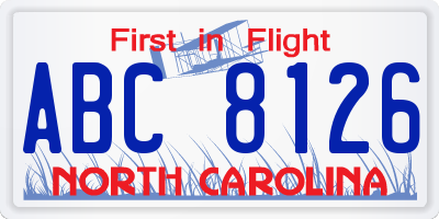 NC license plate ABC8126