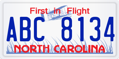 NC license plate ABC8134