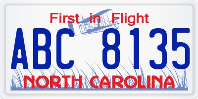 NC license plate ABC8135