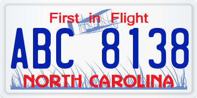 NC license plate ABC8138