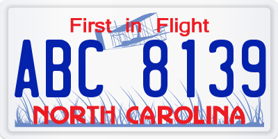 NC license plate ABC8139