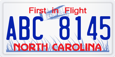 NC license plate ABC8145