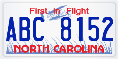 NC license plate ABC8152