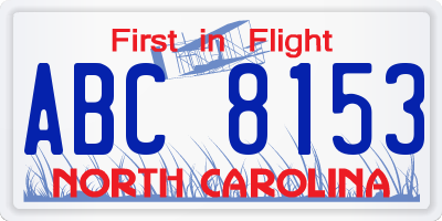 NC license plate ABC8153