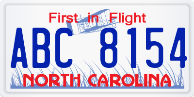 NC license plate ABC8154