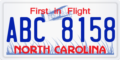 NC license plate ABC8158