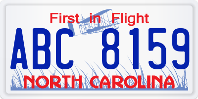 NC license plate ABC8159