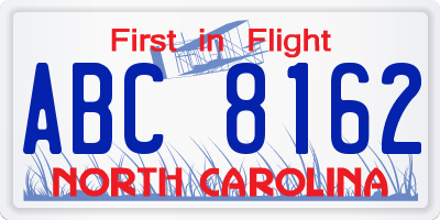 NC license plate ABC8162