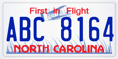NC license plate ABC8164