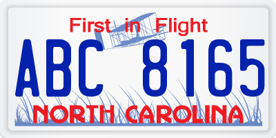 NC license plate ABC8165