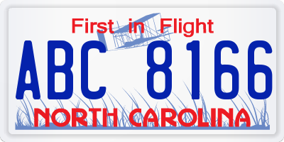 NC license plate ABC8166