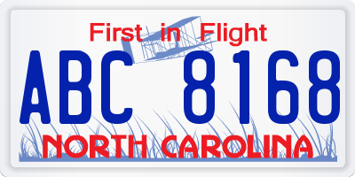 NC license plate ABC8168