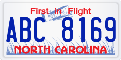 NC license plate ABC8169