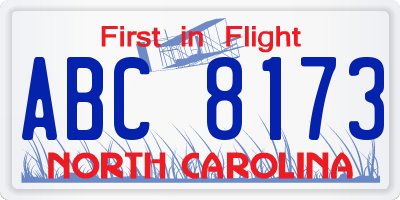 NC license plate ABC8173