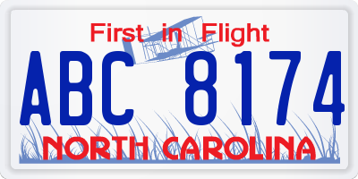 NC license plate ABC8174