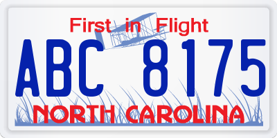 NC license plate ABC8175