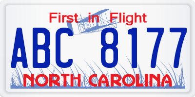 NC license plate ABC8177