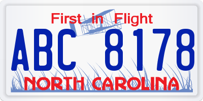 NC license plate ABC8178