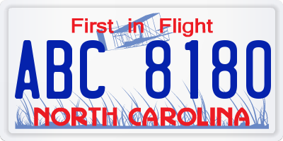 NC license plate ABC8180