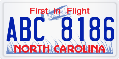 NC license plate ABC8186