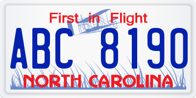 NC license plate ABC8190