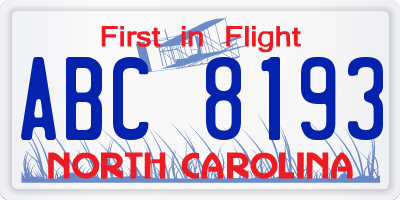 NC license plate ABC8193