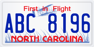 NC license plate ABC8196