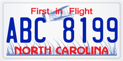 NC license plate ABC8199