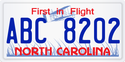 NC license plate ABC8202