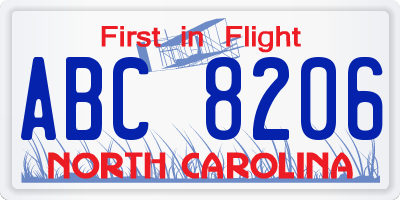 NC license plate ABC8206