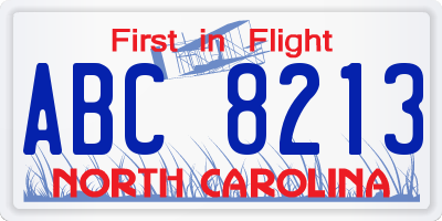 NC license plate ABC8213