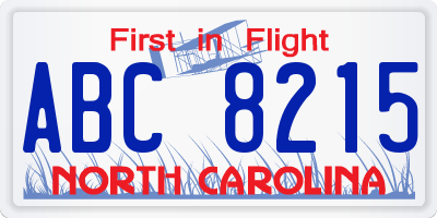 NC license plate ABC8215