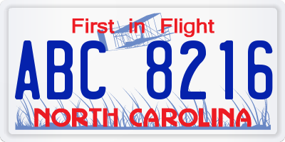 NC license plate ABC8216
