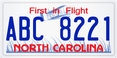 NC license plate ABC8221
