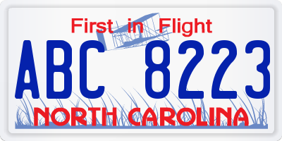 NC license plate ABC8223