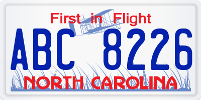 NC license plate ABC8226