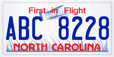 NC license plate ABC8228
