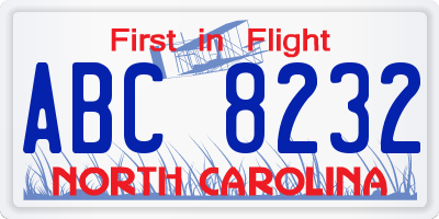 NC license plate ABC8232