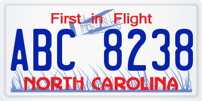 NC license plate ABC8238