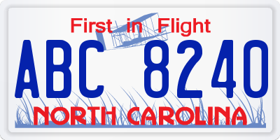 NC license plate ABC8240