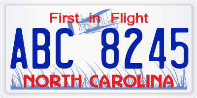 NC license plate ABC8245