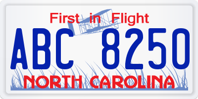 NC license plate ABC8250