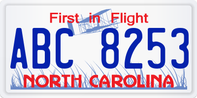 NC license plate ABC8253