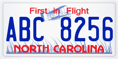 NC license plate ABC8256